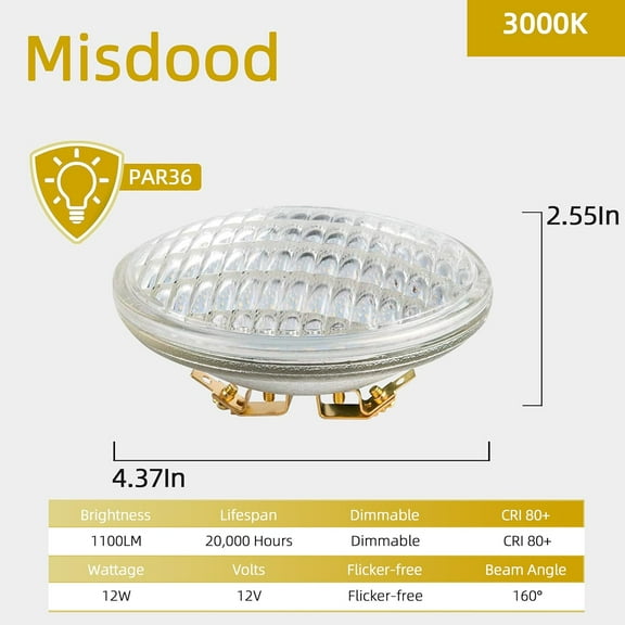 EFEMF-PAR36 LED Landscape Light Bulbs 12W 1100LM 80W Halogen Landscape Bulbs Equivalent,12-36V Daylight 3000K LED DC Light Bulbs for Trator Light,Off-Road Vehicles,Landscape Well Light,2 Pack