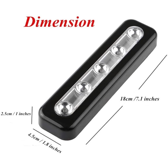 EFEMF-Pack of 4, DIY Stick on 5 LED Touch Tap Lights Battery Powered Push Night Light for Closets, Cabinets, Cupboard, Hallway, Stairs, Attics, Garages, Car, Sheds, Storage Room (Black)