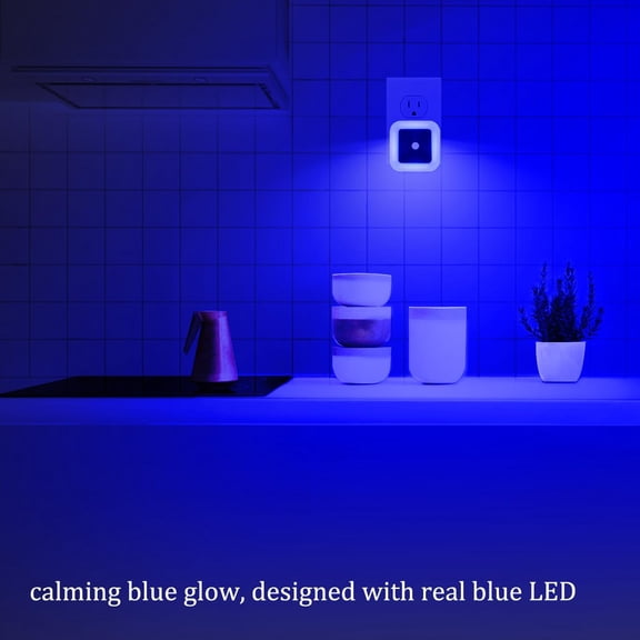 EFEMF-[ Pack of 4 ] Bright Blue Night Lights, Plug Into Wall Light with Light Sensor (Unique Blue Cover Design)
