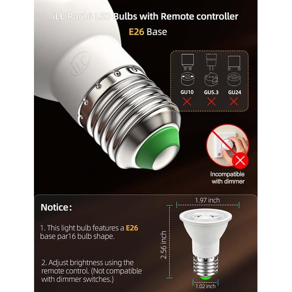 EFEMF-Par16 LED Light Bulbs 40 Watt Equivalent Color Changing E26 Screw 45, 12 Colors Dimmable Daylight White 5000K RGB LED Spot Light Bulb with 5W Remote Control,(Pack of 4)