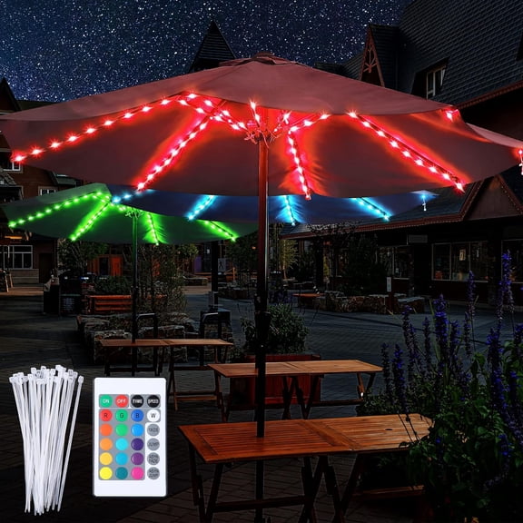 EFEMF-Patio Umbrella String Lights with 16 Color Changing and 12 Modes, Remote Control 104 Ultra Bright LED Beads Waterproof Battery and USB Operated with 8 Light Strings for Patio Umbrellas Camping
