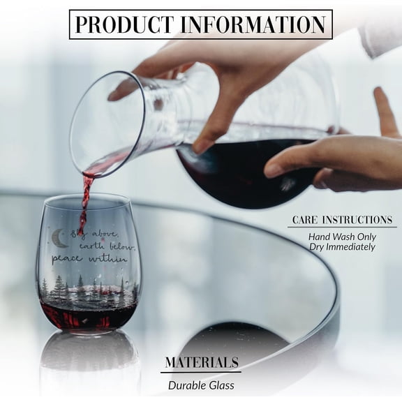 EFEMF-- Peace Within - 18 ounce Stemless Wine Glass, Lodge Collection, Cabin Themed Gifts or Rustic Dcor for Men or Women, Wine Tasting Gifts, 1 Count (Pack of 1), 3 x 3 x 5, Blue