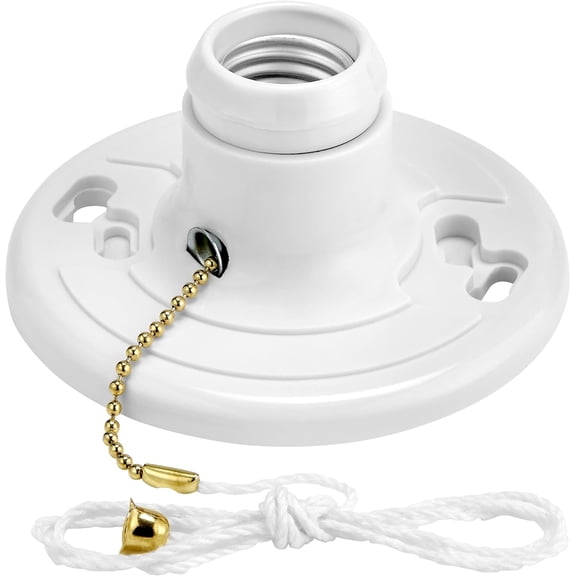 EFEMF-Plastic Lamp Holder - Featuring Pull Chain, One-Piece Medium Base, E26 Bulb Socket, Outlet Box Mount, 660W, Ceiling Lighting, Compatible with LED and Incandescent Light Bulbs - 2 Pack