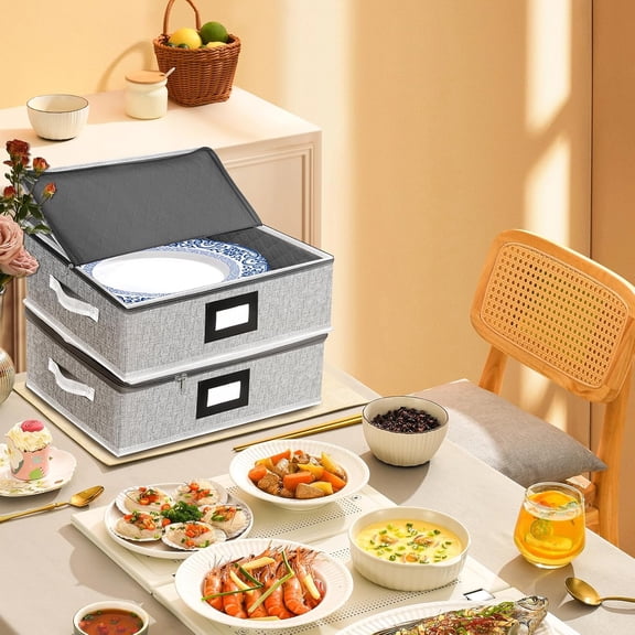 EFEMF-Platter Storage Case Box, China Storage Containers Hard Shell, 5 Felt Dividers Included, Structured Top and Stackable Platter Storage Containers (Grey)