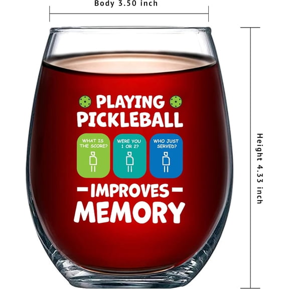 EFEMF-Playing Pickleball Improves Memory Pickleball Gifts for Dad Mom Husband Wife Grandpa Grandma Stemless Wine Glass Clear Glasses For Red White Wine 17 oz