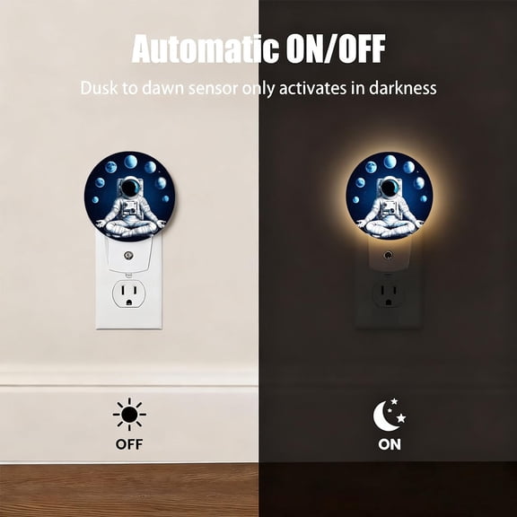 EFEMF-Plug-in Astronaut Night Light Planets Moons Cosmic Meditation Night Lights Plug into Wall with Auto on/Off Sensor, 0.5W LED Nightlight for Bedroom Bathroom Kitchen Hallway