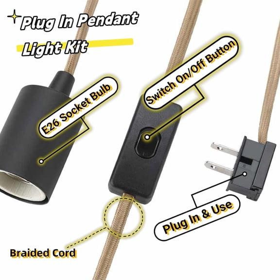 EFEMF-Plug in Pendant Lighting, Hanging Light Kits with ON/Off Switch, 15 Feets Cord, Bulbs Not Included, 3-Pack