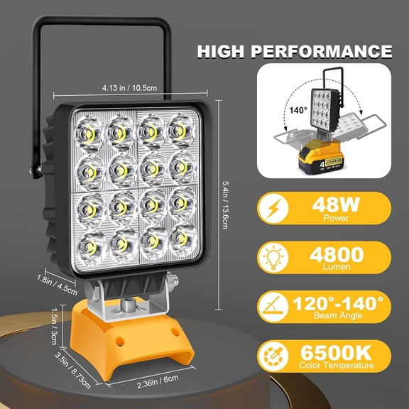 EFEMF-Portable Work Light for DeWalt 20V MAX LED Flashlight - Rechargeable Job Site Light, Compatible with 20V Batteries for Garage, Climbing, Outdoor Activities & Emergency Use
