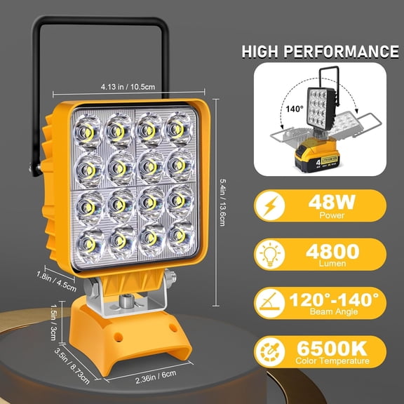 EFEMF-Portable Work Light for DeWalt 20V MAX LED Flashlight - Rechargeable Job Site Light, Compatible with 20V Batteries for Garage, Climbing, Outdoor Activities & Emergency Use