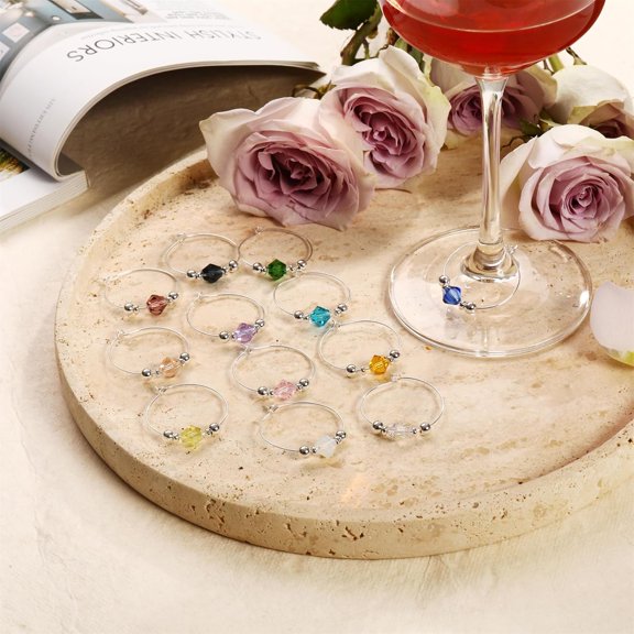 EFEMF-Pride & Par 12Pcs Gold/Silver Plating Ring with Gem Charms for Glasses - Wine Glass Markers for Weddings & Parties