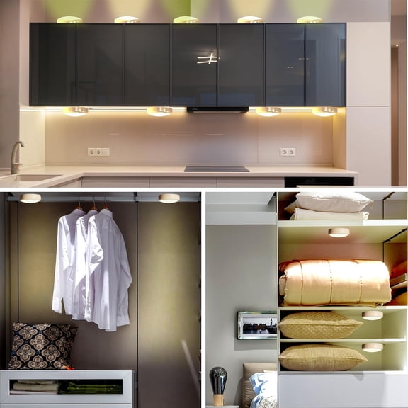 EFEMF-Puck Lights with Remote Control Battery Operated LED Push Lights Wireless, 13 Color RGB - for Closet, Bedroom Wall, Under Cabinet, Battery Powered ambient lighting. Convenient 3M Stick On, Blac