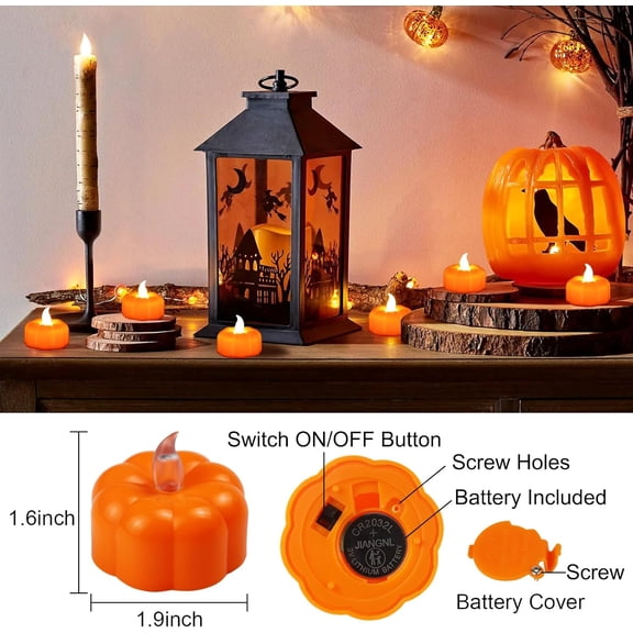 EFEMF-Pumpkin Tea Lights Decorations Fall Decor, 24 Pack LED Orange Pumpkin Lights Flameless Candles Battery Operated, Halloween Thanksgiving Flickering Tealight Candle for Home Table Indoor Party