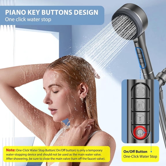 EFEMF-Push-Button Filtered Shower Head with Handheld, 4 Modes High Pressure Shower Heads with Filter Mineral Beads, Showerhead with ON/Off Switch and Shower Bracket for Hard Water