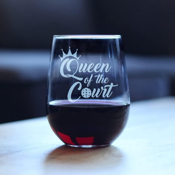 EFEMF-Queen of the Court Stemless Wine Glass - Pickleball Gifts for Women - Pickleball Themed Dcor - Large 17 Oz Glasses