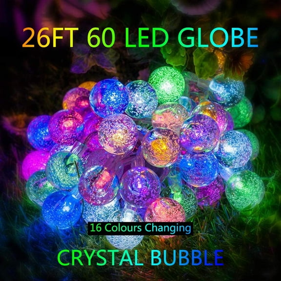 EFEMF-RGB Globe String Lights Fairy Lights Battery Operated 26ft 60LED String Lights with Remote 16 Colour Changing Garden Lights Waterproof Indoor Outdoor Decorative Lights for Garden Patio Home