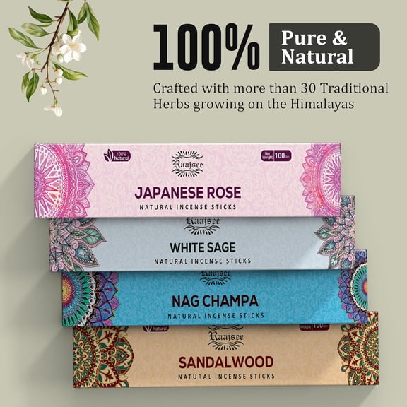 EFEMF-Raajsee Incense Sticks Assorted Pack (180 gm), 100% Pure Organic Natural Hand Rolled Free from Chemicals - Perfect for Aromatherapy, Cleansing, Meditation, and Church (12 Pack)