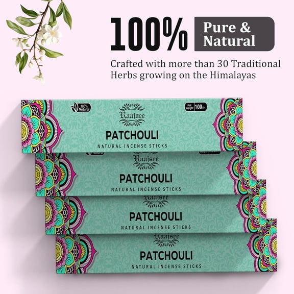EFEMF-Raajsee Patchouli Incense Sticks (180 gm), 100% Pure Organic Natural Hand Rolled Free from Chemicals - Patchouli Incense Perfect for Aromatherapy, Cleansing, Meditation, and Church(Pack of 12)