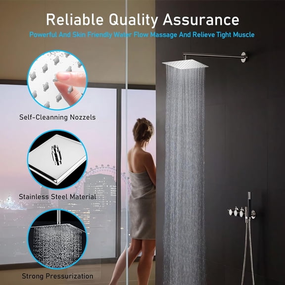 EFEMF-Rain Shower Head,High Pressure Stainless Steel Rainfall Shower Head,Waterfall Bathroom Square Showerhead,Adjustbale Shower Head with Anti-Clogging Silicone Nozzles,Single Function,8 inch