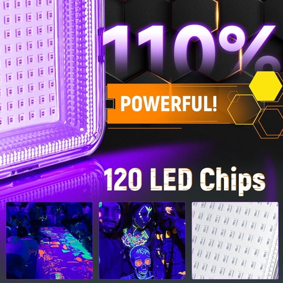 EFEMF-LED Black Ligh,Rechargeable 5000mAh 120 UV led, IP65 Waterproof & Magnetic, Long Runtime Ultraviolet Light for Neon Glow Party, Halloween, UV Posters, Body Paint, Fluorescent Art