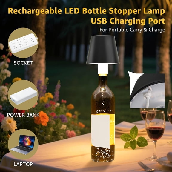 EFEMF-Rechargeable Bottle Lamp, Copper-Wire Metal Wine Light with Touch Control Suspended Hanging Design for Liquor Bottles Indoor Outdoor Bar Restaurant Home (Black, One Pack)