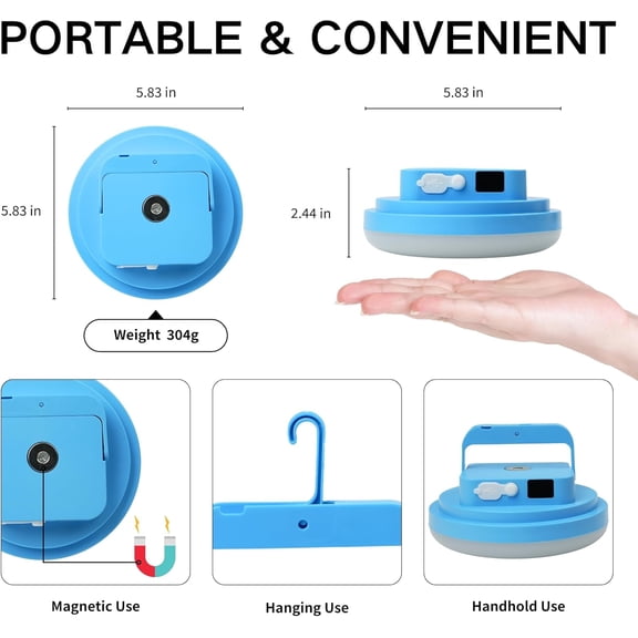 EFEMF-Rechargeable Camping Lantern - 6000mAh with USB Output, Ultra Bright LED Tent Light with Magnetic Base, Hook, IP65 Waterproof. Emergency Light for Hurricane, Hiking, Power Outages (Blue)
