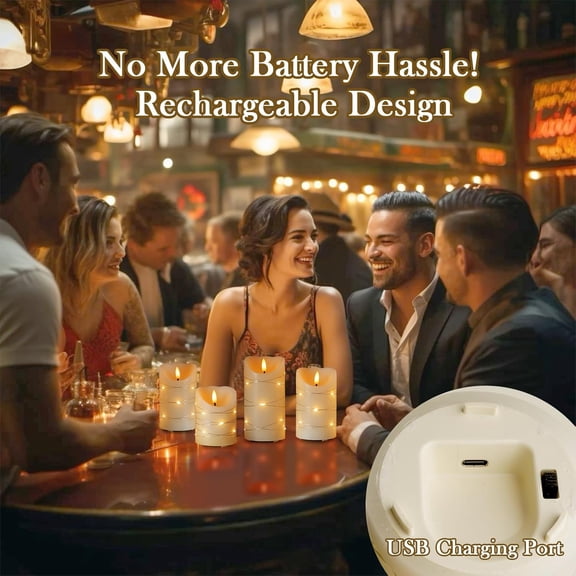 EFEMF-Rechargeable Flameless LED Candles with Remote Control & Timer, 3D Wick Flickering LED Candles Embedded Fairy String Lights, 2 Pack for Valentine's Day, Home Decor, 5 Inch,Real Wax