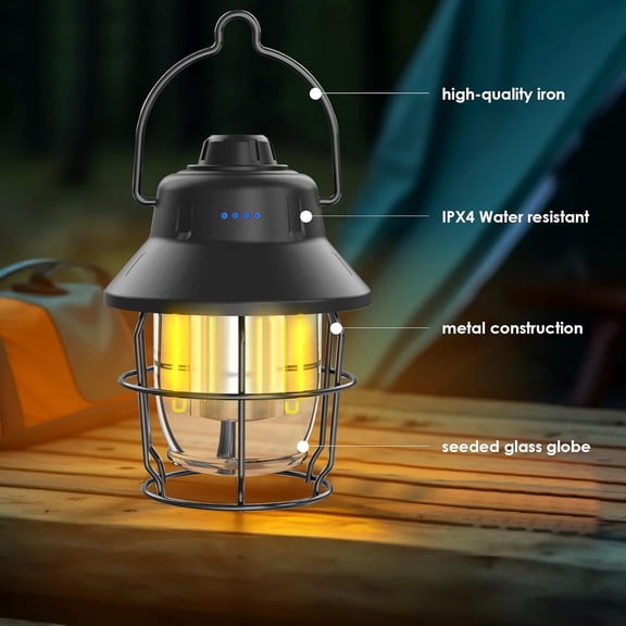 EFEMF-Rechargeable LED Camping Lantern, Mini Retro Portable Waterproof Lantern, 1000LM, 3 Light Modes (2700-6500K) Stepless Dimming Brightness, Hanging Tent Light for Camping, Power Outages
