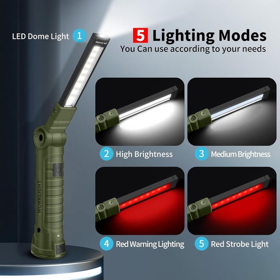 EFEMF-Rechargeable LED Work Light for Mechanics - Green Magnetic Base 360 Rotatable Flashlight, 5 Modes Valentine's Day Gifts for Men Him - Ideal for Car Repair, Camping & Workshop Tools