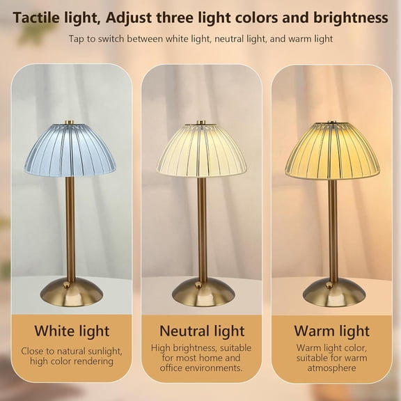 EFEMF-Rechargeable Table Lamp, LED Cordless Desk Lamp, 700mAh Battery Operated Portable Table Light 3 Color Stepless Dimming Bedside Night Light for Restaurant Bar Coffee Shop