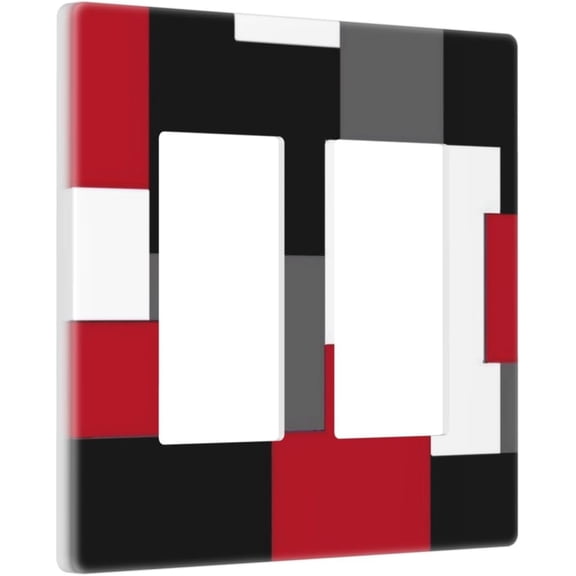 EFEMF-Red Black White Grey Geometric Abstract 2 Gang Double GFCI Decorator Rocker/decorator Light Switch Cover Decorative Outlet Wall Plate Electrical Faceplate Screwless