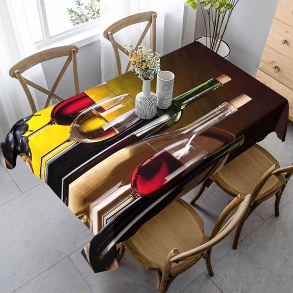 EFEMF-Red Wine Grapes Rectangular Tablecloth Still Life with Wine Bottles,Glasses and Oak Barrels Polyester Table Cloths for Dining Kitchen Outdoor Picnic Party Wedding Event,Washable 52 x 70 Inch