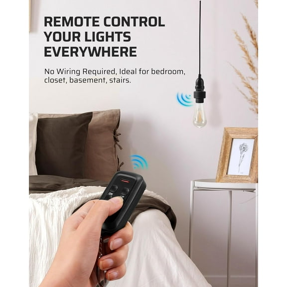EFEMF-Remote Control Light Socket with Dimmer, Wireless Light Switch, Wireless Light Bulbs Socket Switch, E26 E27 Base, 100FT Range, No Wiring, for Closet, Garage, Basement, ETL Listed, Black
