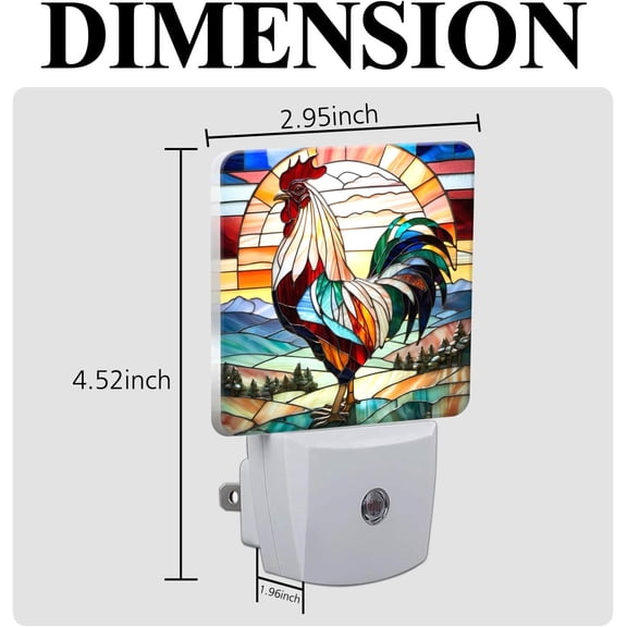 EFEMF-Rooster Stained Glass Night Lights Plug into Wall for Room, Rooster Night Light LED for Bedroom