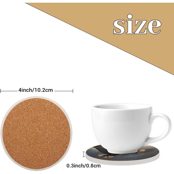 EFEMF-Round Coasters Set of 2, Soaring Eagle Absorbent Ceramic Coaster with Cork Base, Bar Coasters for Drinks Coffee Mugs Tea Cups Wine Glasses Home Decor Gifts (4 inches)