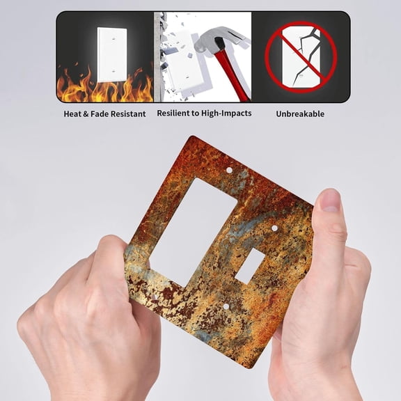 EFEMF-Rust Old Rusty Copper Electrical 2 Gang Single Toggle/Rocker Combination Light Switch Cover Decorative Wall Plate Electrical Switch Faceplate