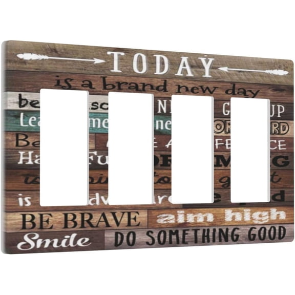 EFEMF-Rustic Country Farm Decorative Wall Plate Family Home Brown Wood Wooden Inspirational Quote Word 4 Gang Quad Rocker/GFCI/Decorator Light Switch Cover Electric Outlet Covers Switch Face Plate Sc