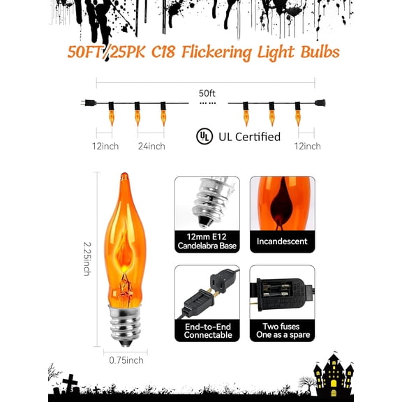 EFEMF-Rustic Elegance, 50Ft Outdoor Flickering Flame Edison String Lights with 25 Bulbs, Dimmable & Weatherproof for Outdoor Wedding, Barn Party, Cafe, and Event Ambiance Lighting