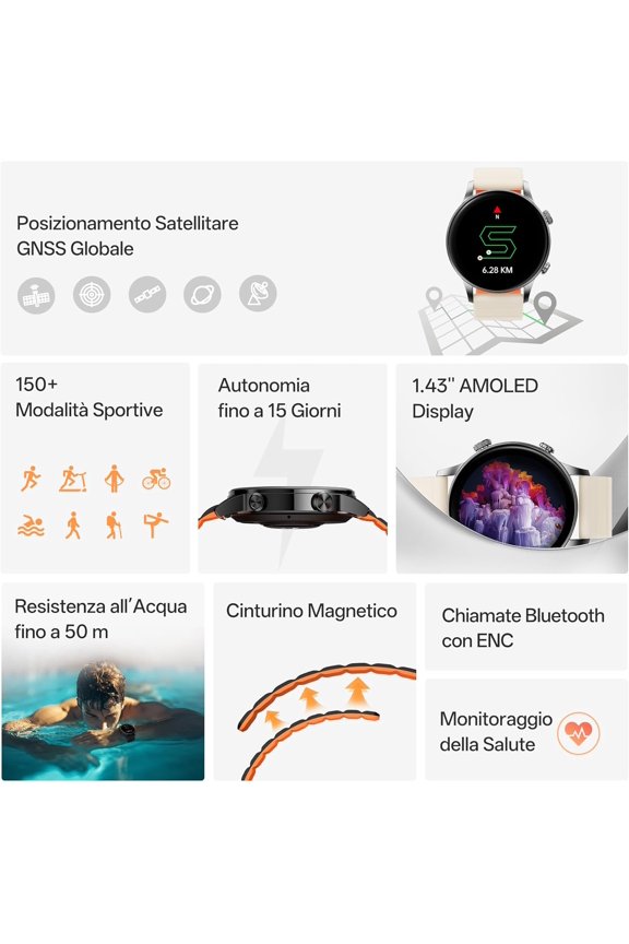 -S3 Smartwatch with Magnetic Strap, ENC Bluetooth Call Watches, 1.43" AMOLED, 150+ Sport Modes, GPS, 15-Day Battery Life, Fitness Tracker with Health Monitoring, Silver