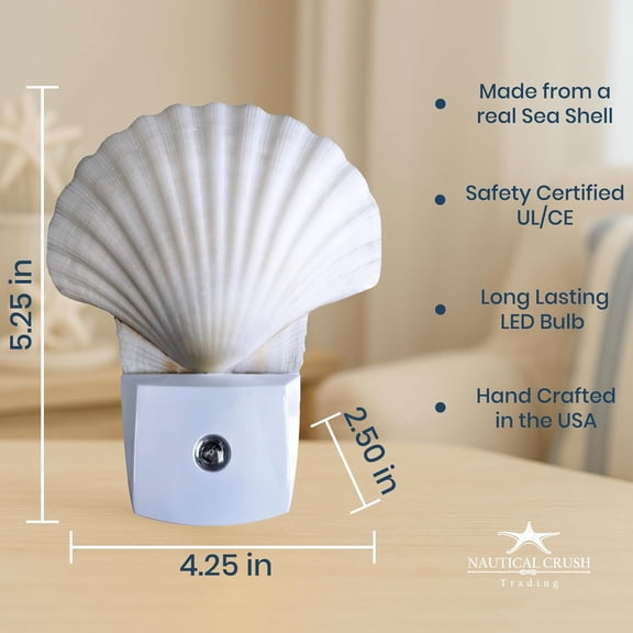 EFEMF-Seashell Night Light Auto Beach Night Light with White Clam Shell Light for Bathroom Sea Shell Lamp Seashell Lamp Plug Into Wall