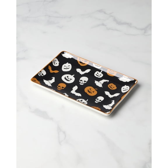 EFEMF-Serveware, Vintro Halloween Hors D'Oeuvres Tray, Made of Porcelain, Dishwasher Safe, Halloween Decor Indoor, Spooky Party Table Decorations, Fall Decor, Rectangular (1 Piece, 9.75 x 6.25-Inch)