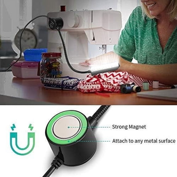 EFEMF-Sewing Machine Light, 30LED Flexible Gooseneck Arm Work Light with Magnetic Mounting Base, Multifunctional LED Light for Reading Workbench Lathe Drill Press Gray and car Repair