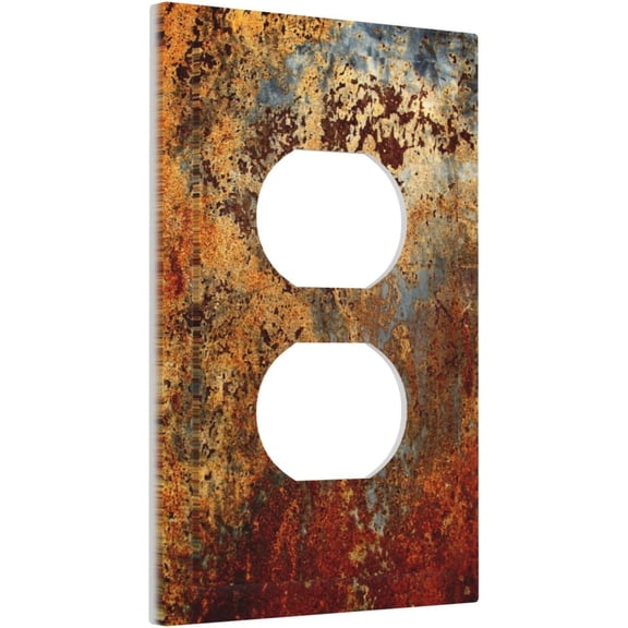 EFEMF-Shabby Old Aged Rust Rusty Tumbled Antique Brass Patina Copper Metal 1 Gang Electrical Device Duplex Receptacle Light Switch Outlet Cover Wall Plate Electric Plug Socket Cover Decorative Switch
