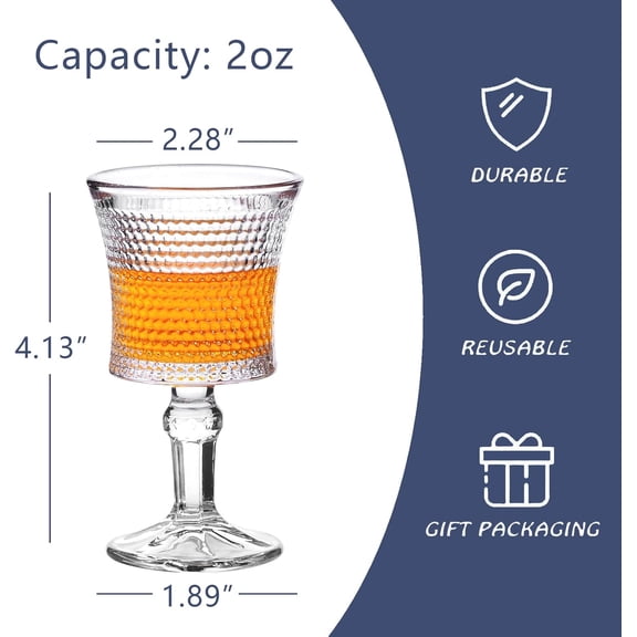 EFEMF-Shot Glasses, 2oz Etching Patterns Glasses Set of 6, Fancy Shot Glasses/Great for White and Red Wine/Mini Wine Glass Clear/Tasting Glasses/Cute