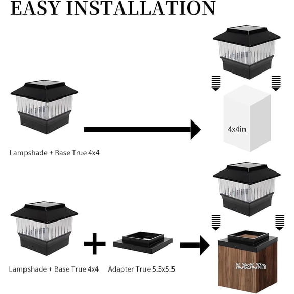 EFEMF-Single Solar Post Cap Light Outdoor, 50 Lumen 3-Color Adjustable (3000K/4000K/6000K), Waterproof LED Lights for 4x4 & 5.5x5.5 Posts, Black Matte Finish, No Wiring Needed - Auto On/Off