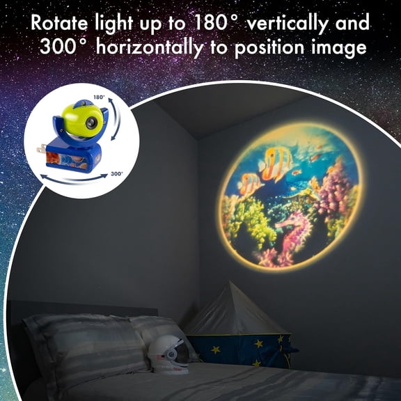 EFEMF-Six Image LED Plug-In Night Light, Light Sensing, Auto On/Off, Projects Solar System, Earth, Moon, Safari, Aquarium, and Coral Reef on Ceiling, Wall, or Floor 13347