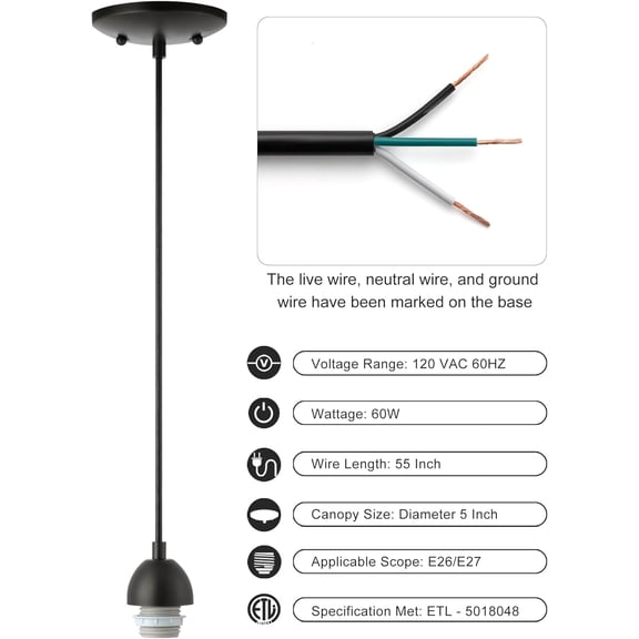 EFEMF-Small Pendant Light Kit - ORB, DIY Make Farmhouse & Modern Kitchen Island Pendant Lights, Hanging Light Fixtures Ceiling Mount, Adjustable Height, 1 PackShade and Bulb Not Included