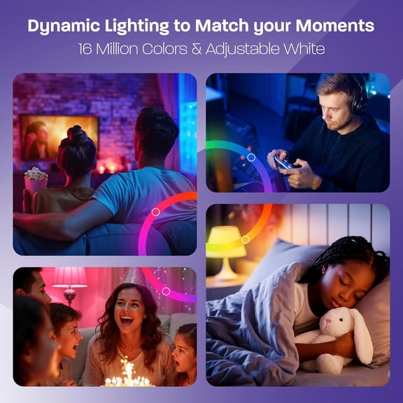 EFEMF-Smart LED Light Bulb, 9W (60W), Tunable White, Dimmable, Music Sync, 16 Million Colors, WiFi+Bluetooth, Compatible with Alexa & Google, Circadian Rhythm, No Hub Required, A19 E26, 800 Lumens