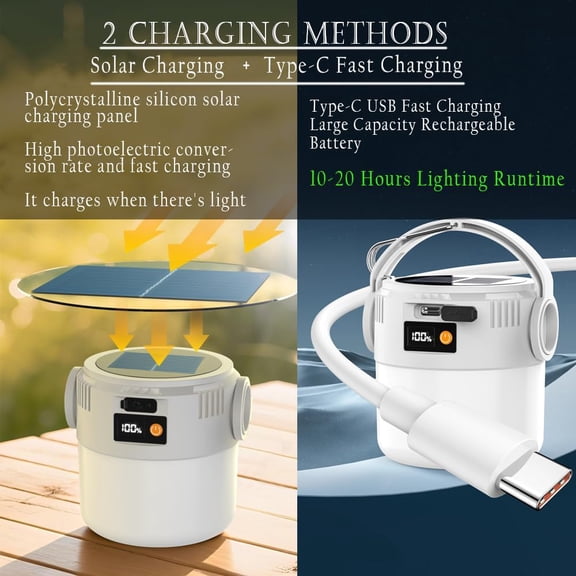EFEMF-Solar Camping Lights Portable Rechargeable Lantern Hanging Tent Lamp Flashlight Spotlight Outdoor Bright Battery Operated Bulbs Outdoor for Power Outages Canopy Vendors Gathering Emergency 2 Pa