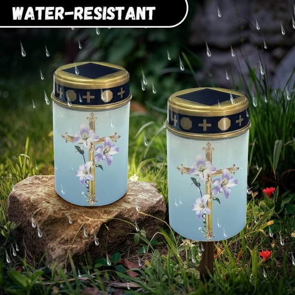 EFEMF-Solar Cross for Cemetery Grave Lily Grave Decorations for Cemetery Auto On/Off LED Solar Light for Landscape Outdoor Cemetery Decor Memorial Gifts