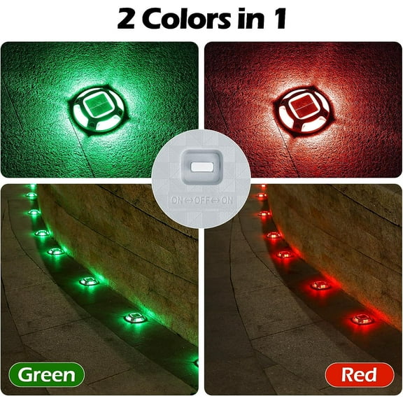 EFEMF-Solar Driveway Lights Outdoor 1 Pack, 2 Color Modes LED Deck Dock Marine Waterproof Security Marker Lights for Step Sidewalk Stair Garden Pathway Walkway Yard(Green/Red)